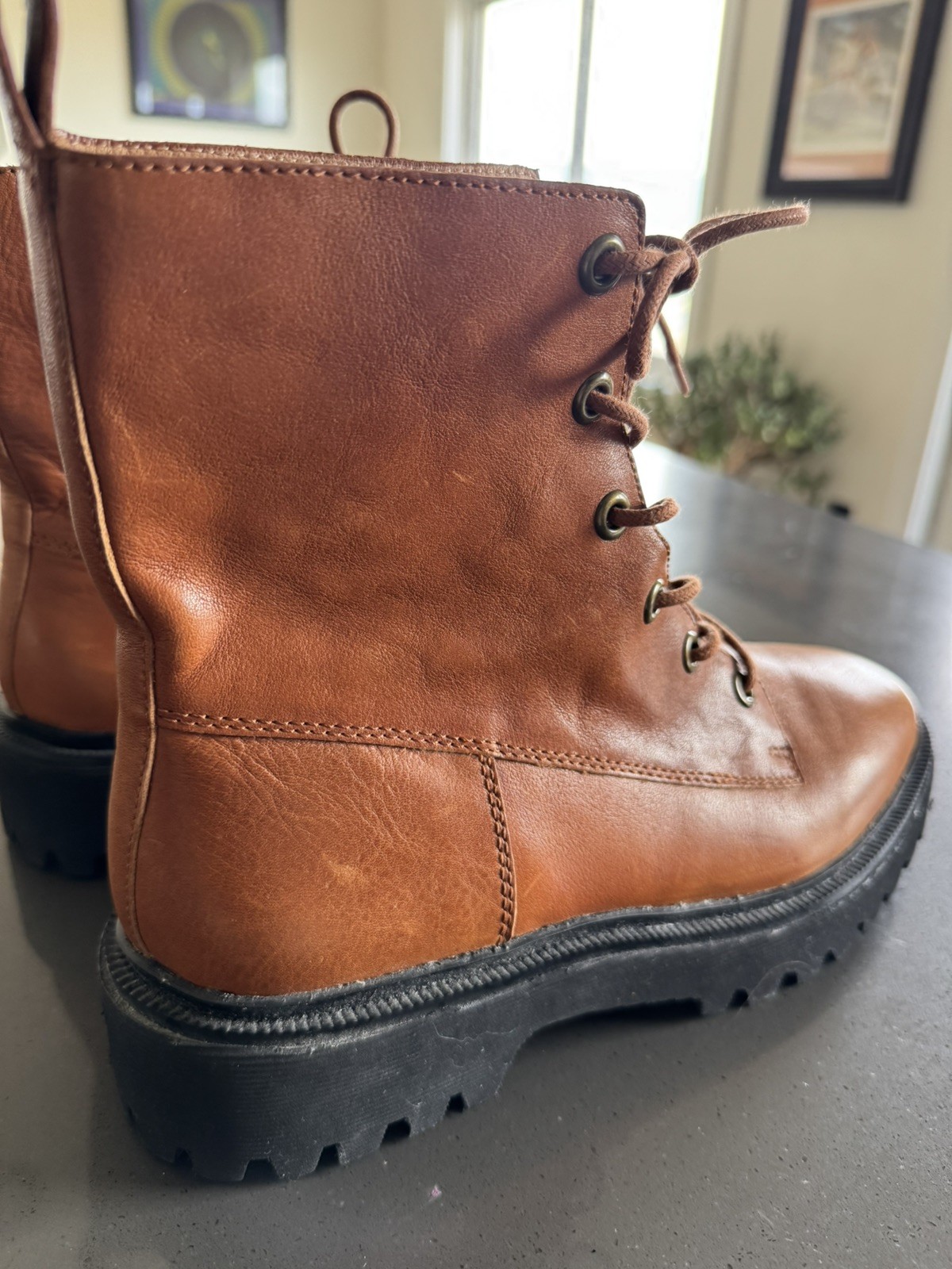 Madewell The Rayna Lace-Up Boot in English Saddle Brown Leather Size 10 NWOB