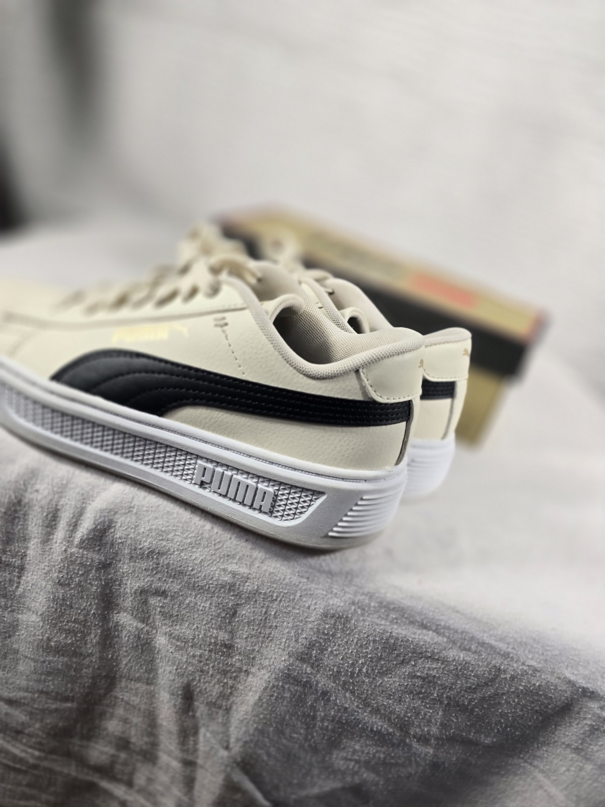 PUMA Smash V3 Platform Sneaker in Alpine Snow-Gold- Beige Women’s 7
