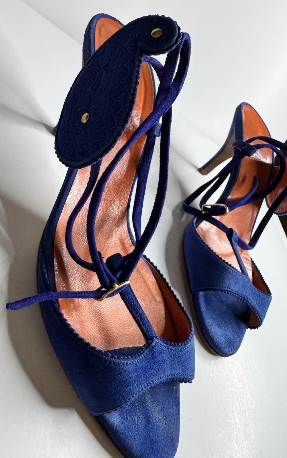 Hermes Sandals Blue Suede Heels Women’s Size 36 USA 6 Used Made In Italy