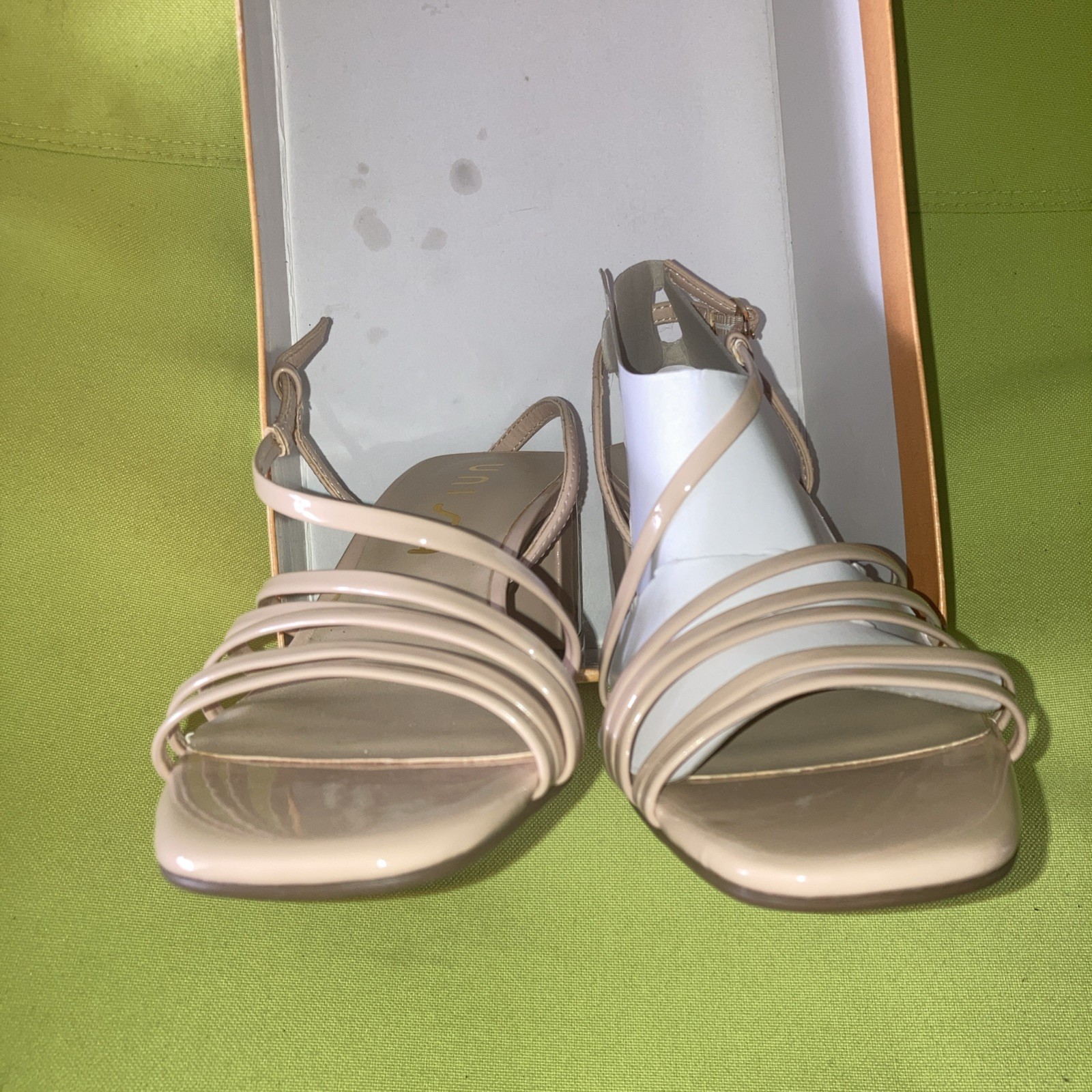 Unisa Women’s Vegan Leather Sandals Size 7M Pink Nude Color Buckle Straps Heel