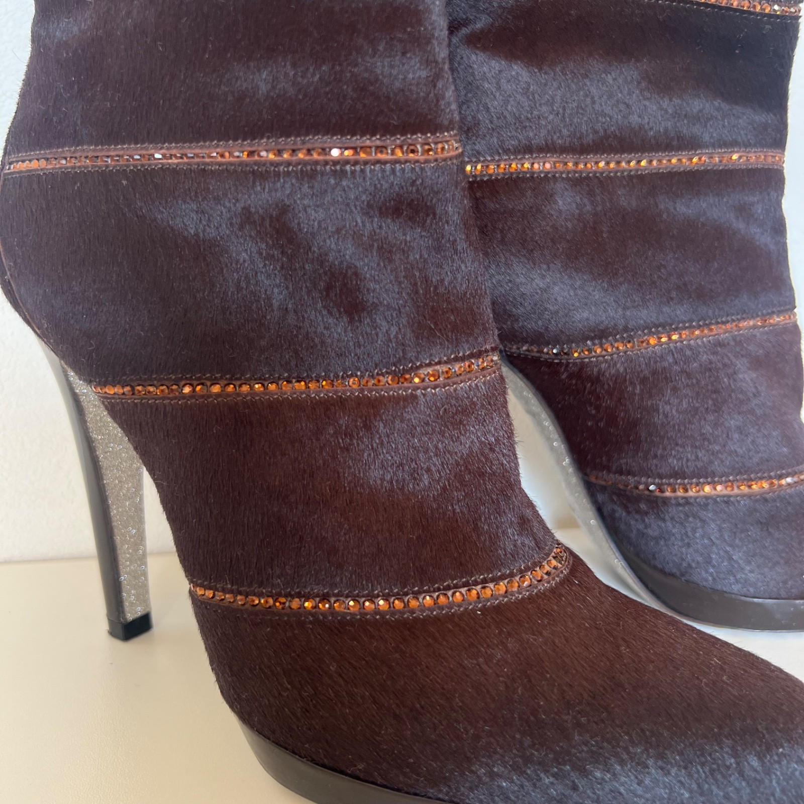 NEW Rene Caovilla calf hair Over The Knee Boots With Crystals Size 38