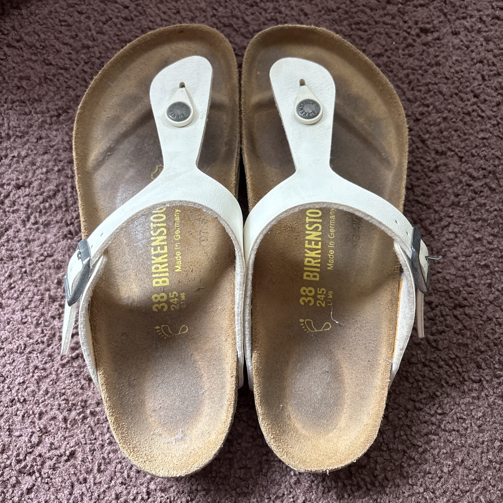 Birkenstock Women’s 38 245 White Sandals Gizeh Made In Germany