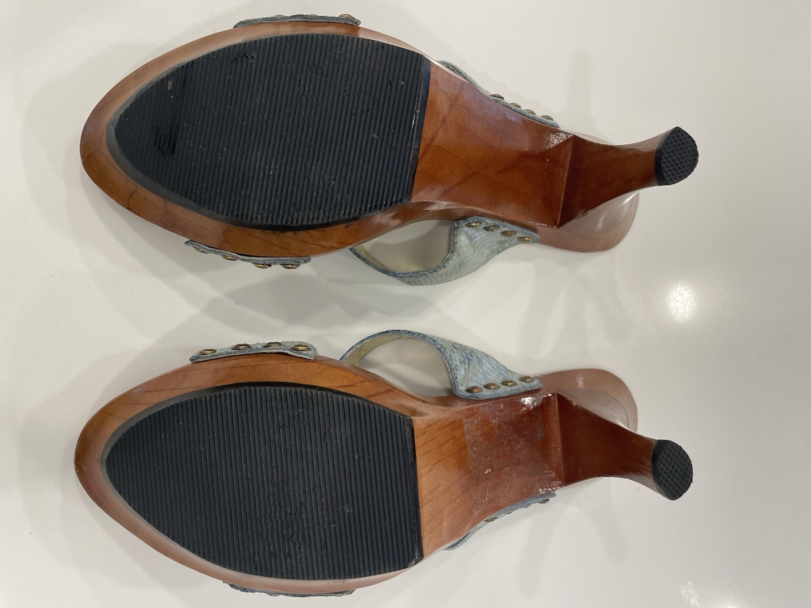 Nina Slide Heels Aqua Metallic Snake VTG Size 8M