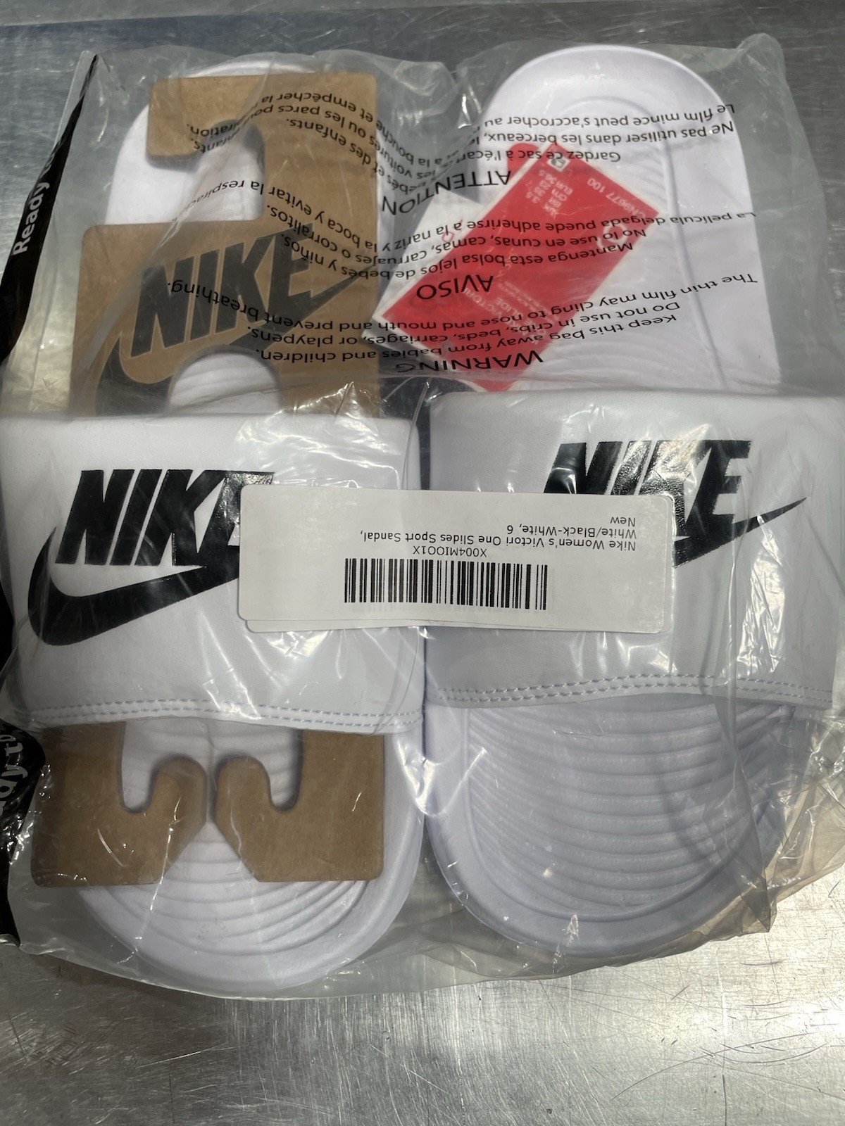 Nike Victori One White/Black Slides Slip On CN9677-100 Women’s 6 Brand New
