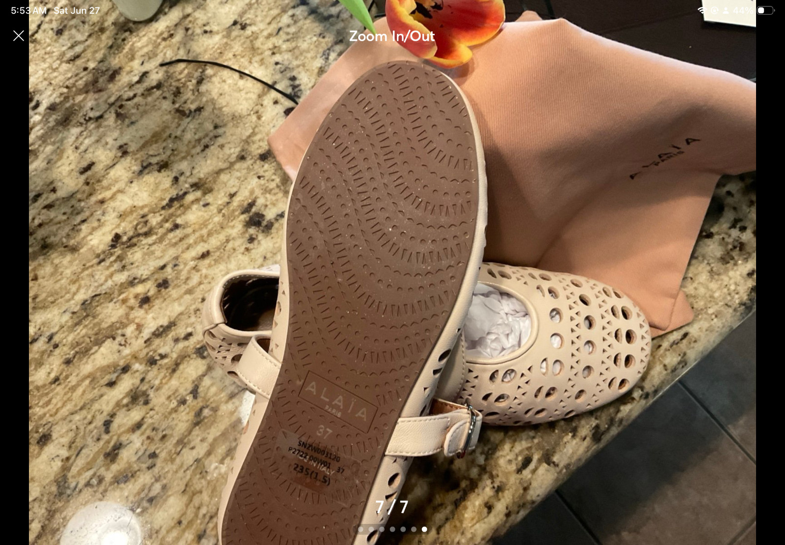 Alaia Paris Laser Cut Leather Ballerina Flats Ivory EU 37 US 6.5 Made Italy NEW