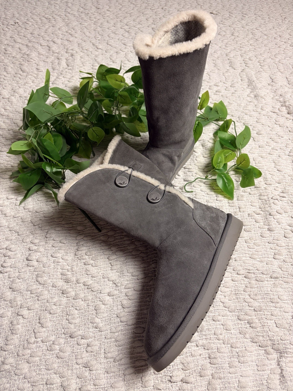 Koolaburra by UGG Womens Kinslei Tall Suede & Faux Fur Boots Stone Grey Size 10