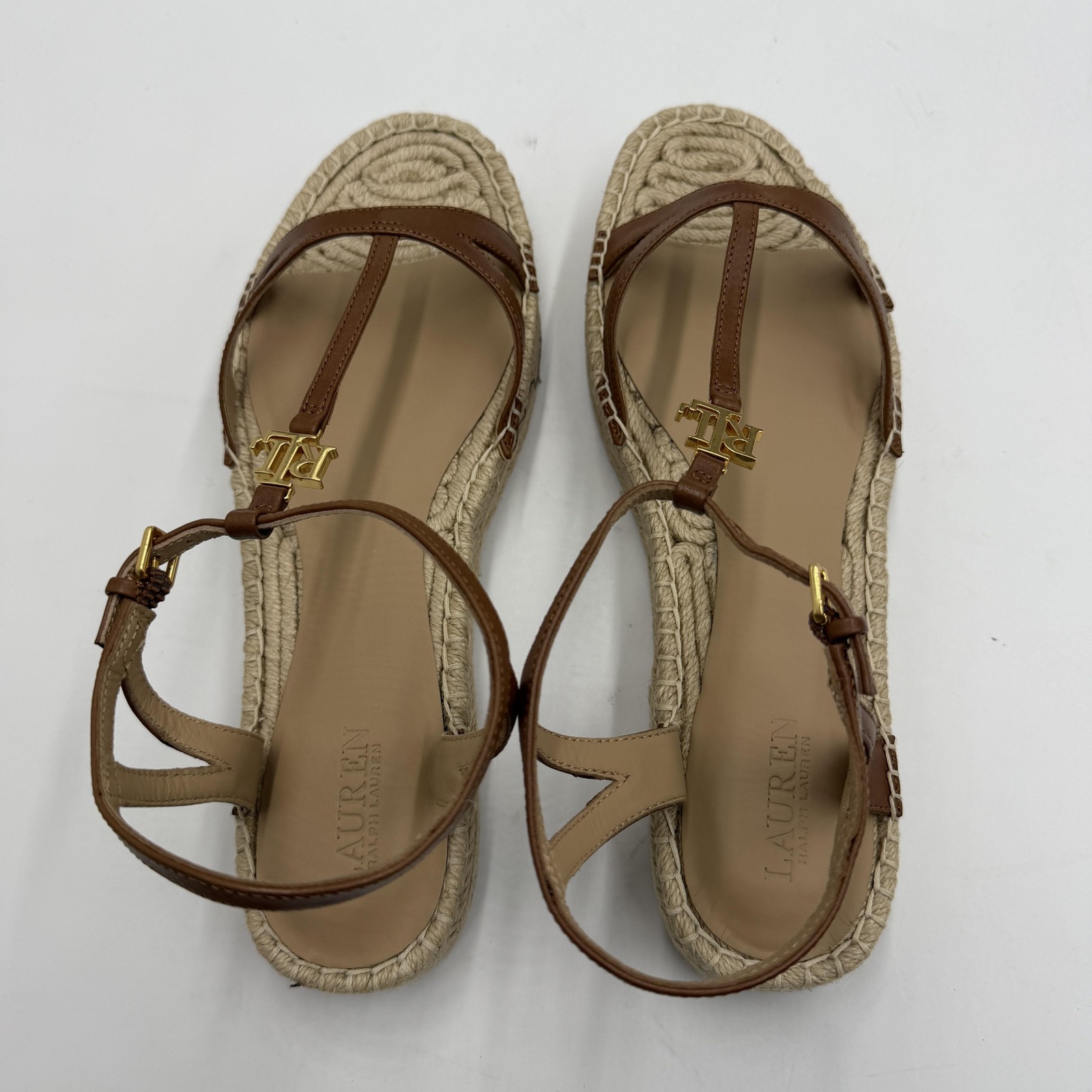 Lauren Ralph Lauren Payton Espadrille Sandals Shoes Womens 9.5 Brown Leather