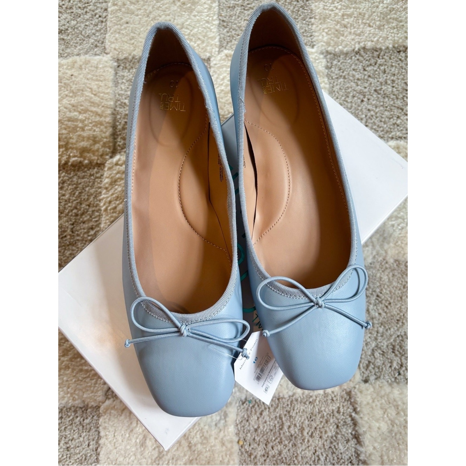 NWT Time and Tru Bow Low Block Heel Light Blue Shoes Women Size 10 Ballet Pump