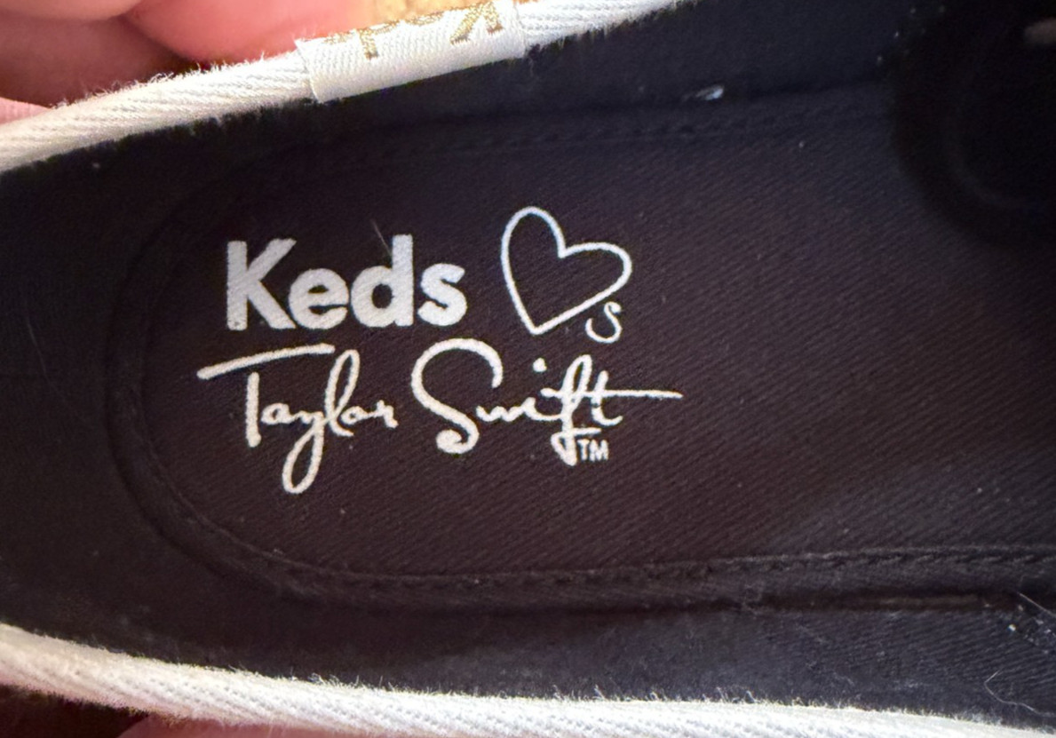 RARE Keds Taylor Swift Champion Glitter Dot Sneakers + Guitar Pick Charm Sz 6.5