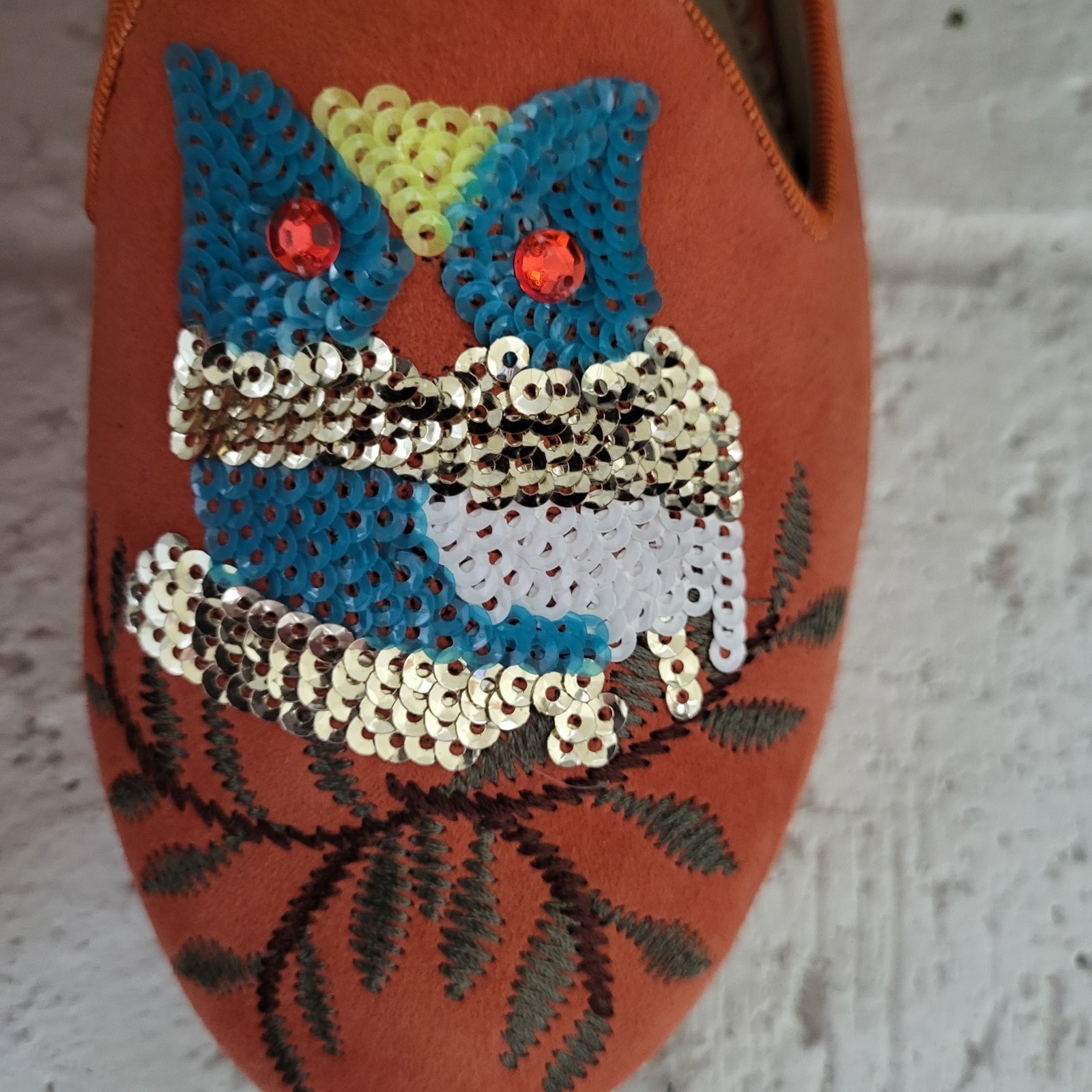 RARA AVIS by IRIS APFEL Loafers Womens 8.5 Sequin Owl Flat Orange