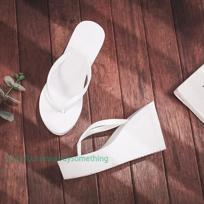 Womens Wedges Flip Flops Summer High Heels Sandals Platform Slippers Solid Shoes