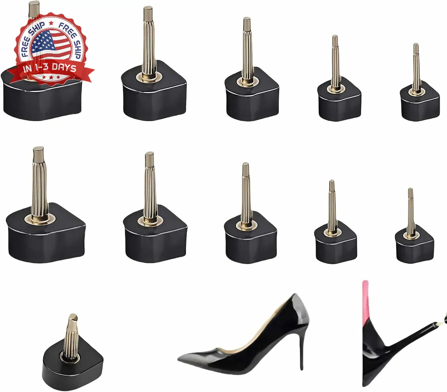 10 Pairs High Heel Tips Replacement – U/Cap Style, 2.4mm & 3mm Metal Core, 5 Siz