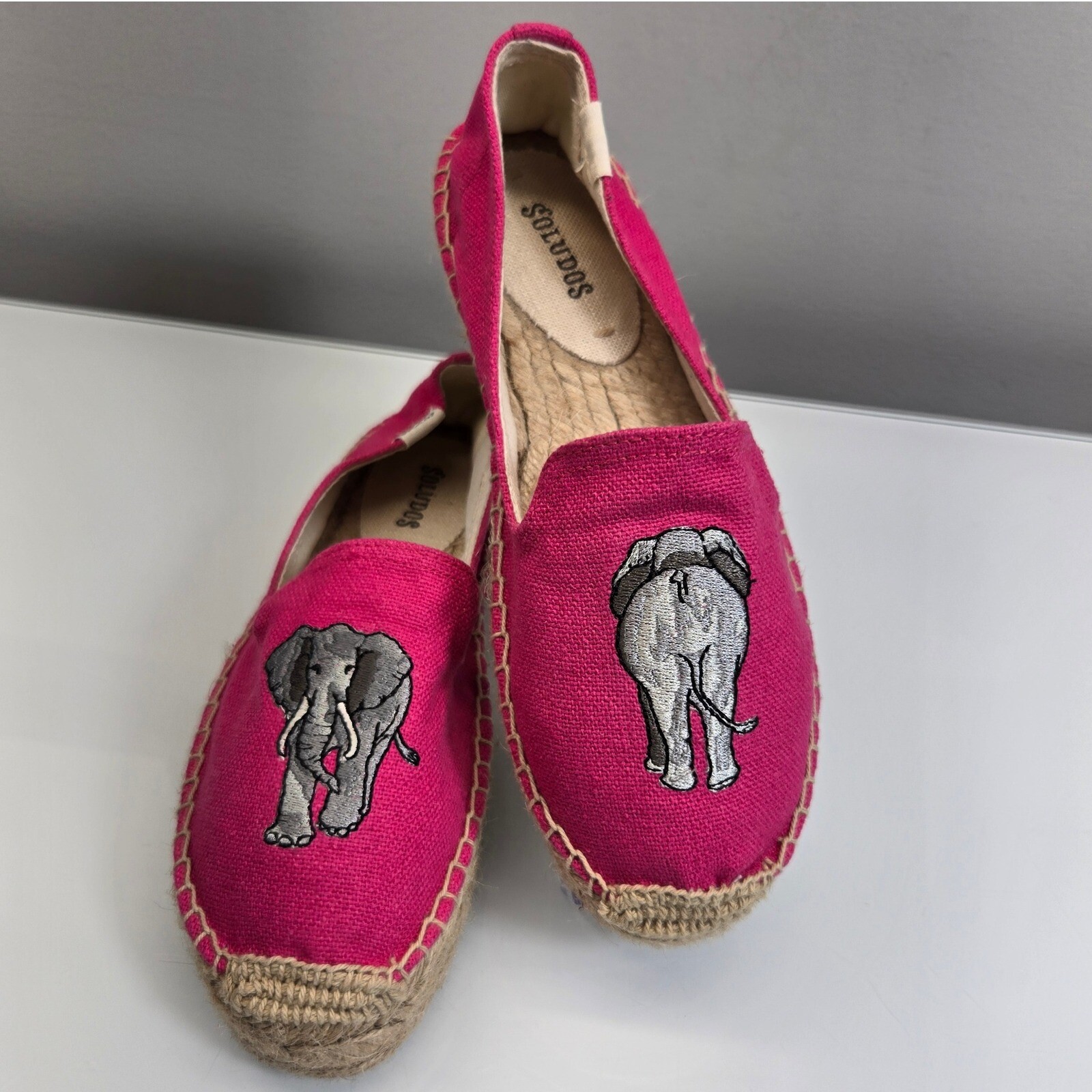 Soludos Revolve Espadrille Flats Women Size 7 Pink Elephant Smoking Slipper Fun