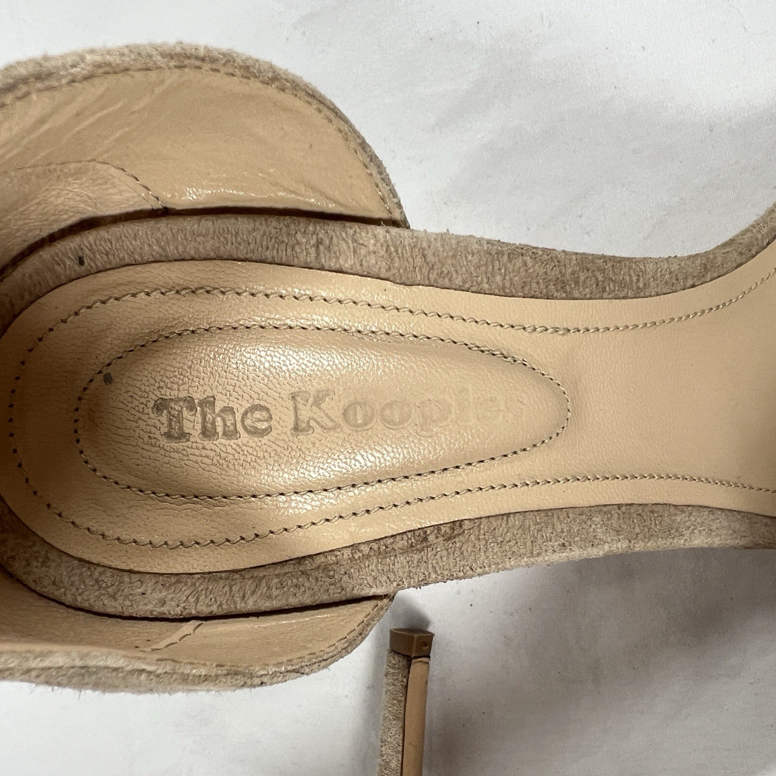 The Kooples Suede Western Ankle Strap Heels Buckle Sandals Nude Stiletto Sz.7.5