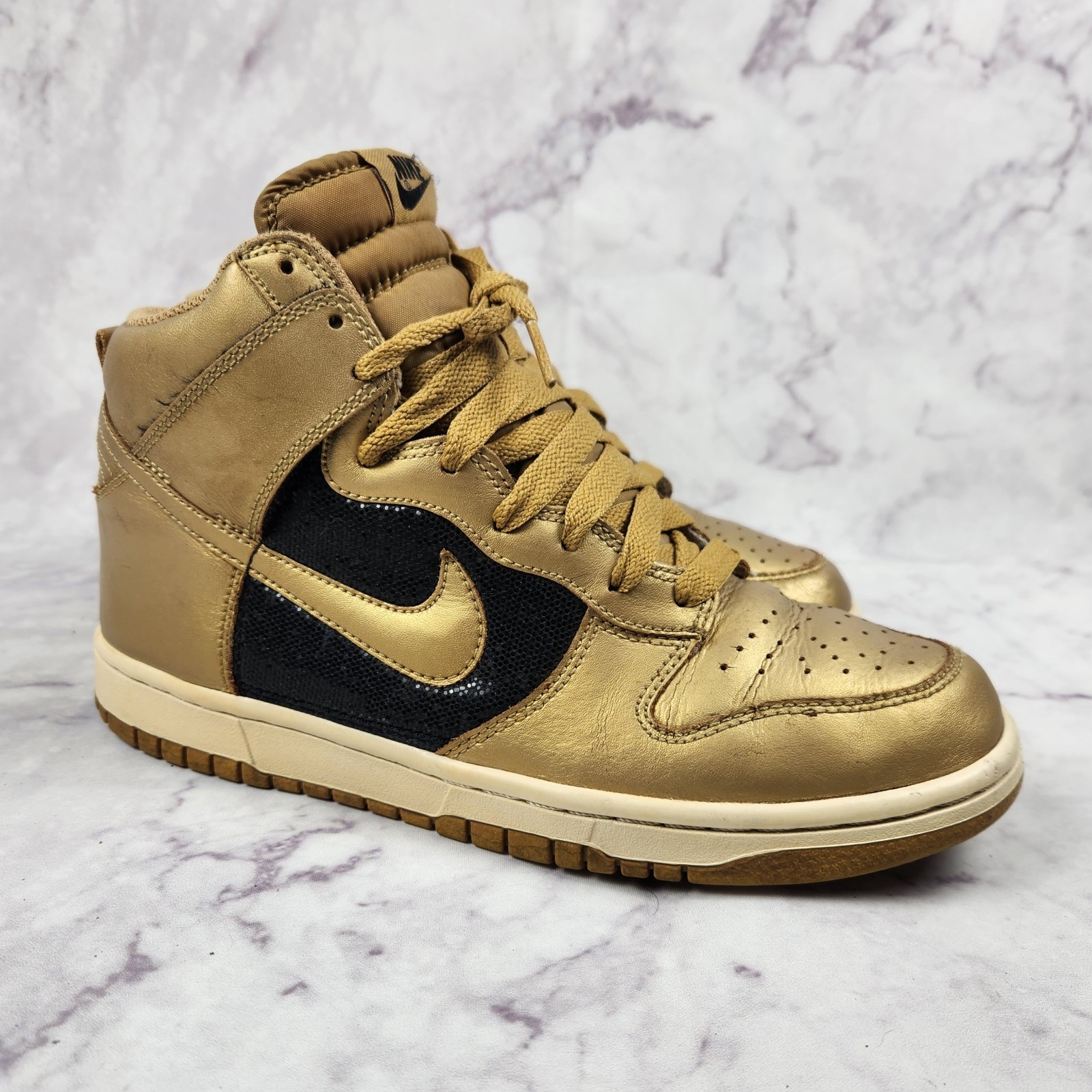Nike Dunk High 325203-771 Sneakers Metallic Gold/Black Womens Size 9
