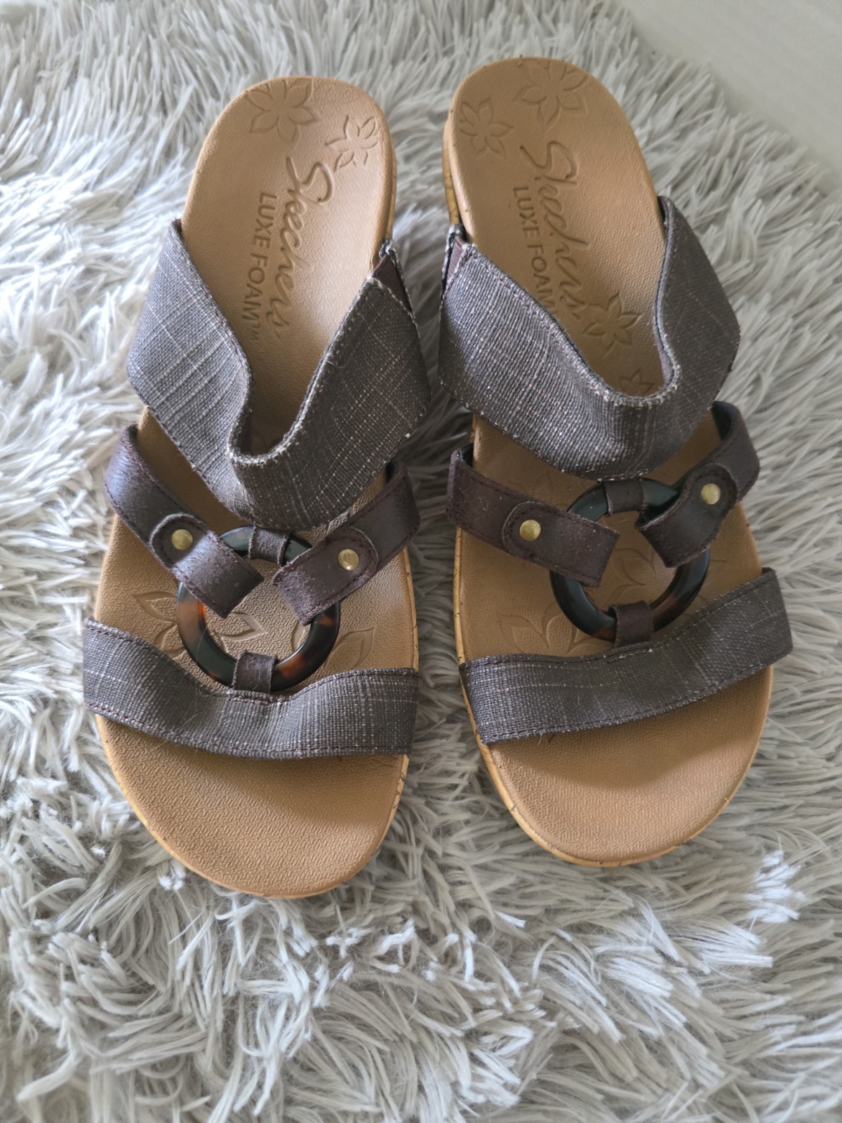 Skechers Brown Beverlee Sail Away Wedge Sandal Women’s 8 Luxe Foam Footbed