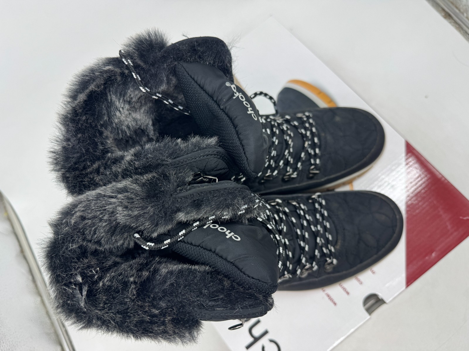 Chooka Belltown Winter Boots Women’s Black Round Toe Insulated Mid Faux Fur – 8