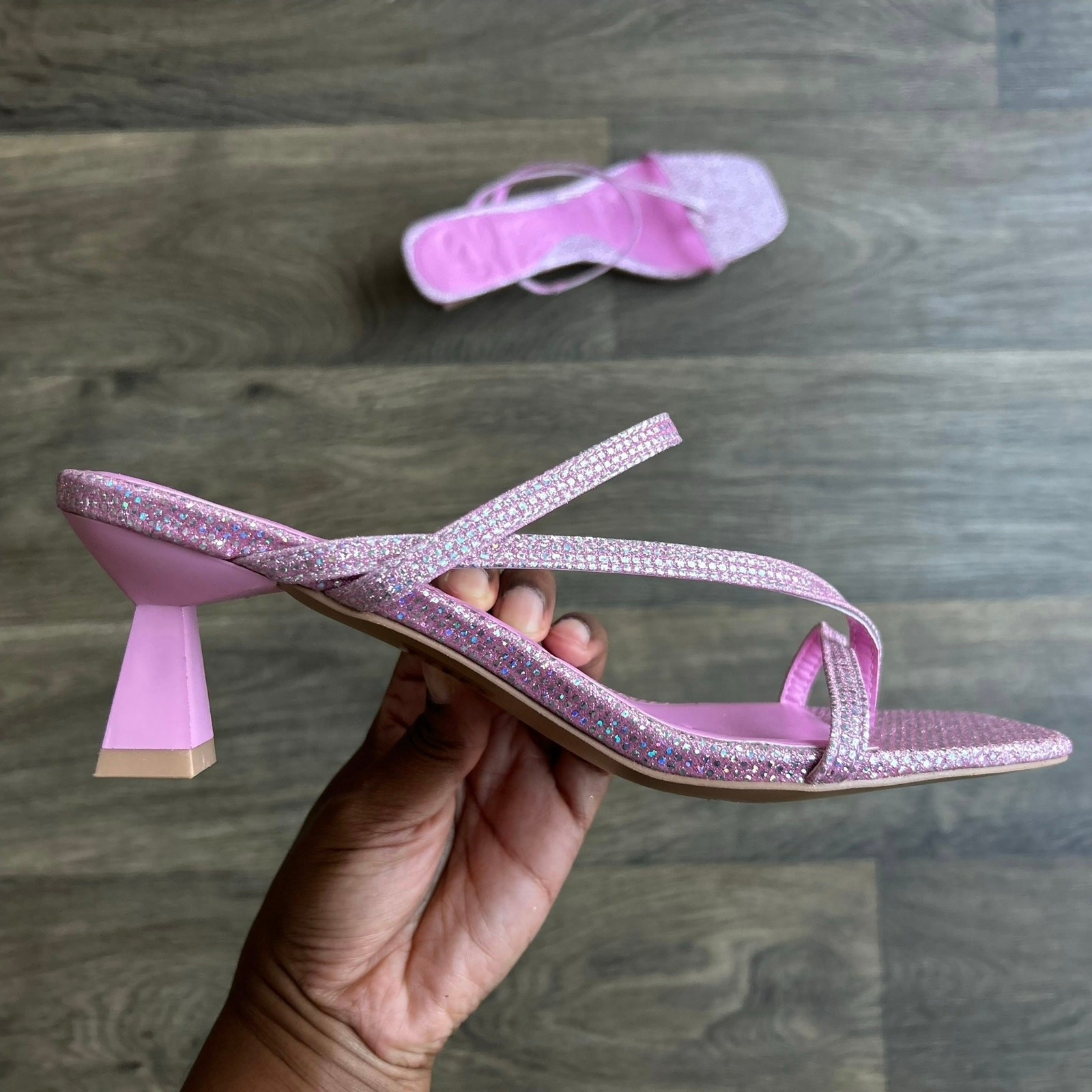 Olivia Miller Angelic Glitter Pink Strappy Kitten Heel Sandal Size 8