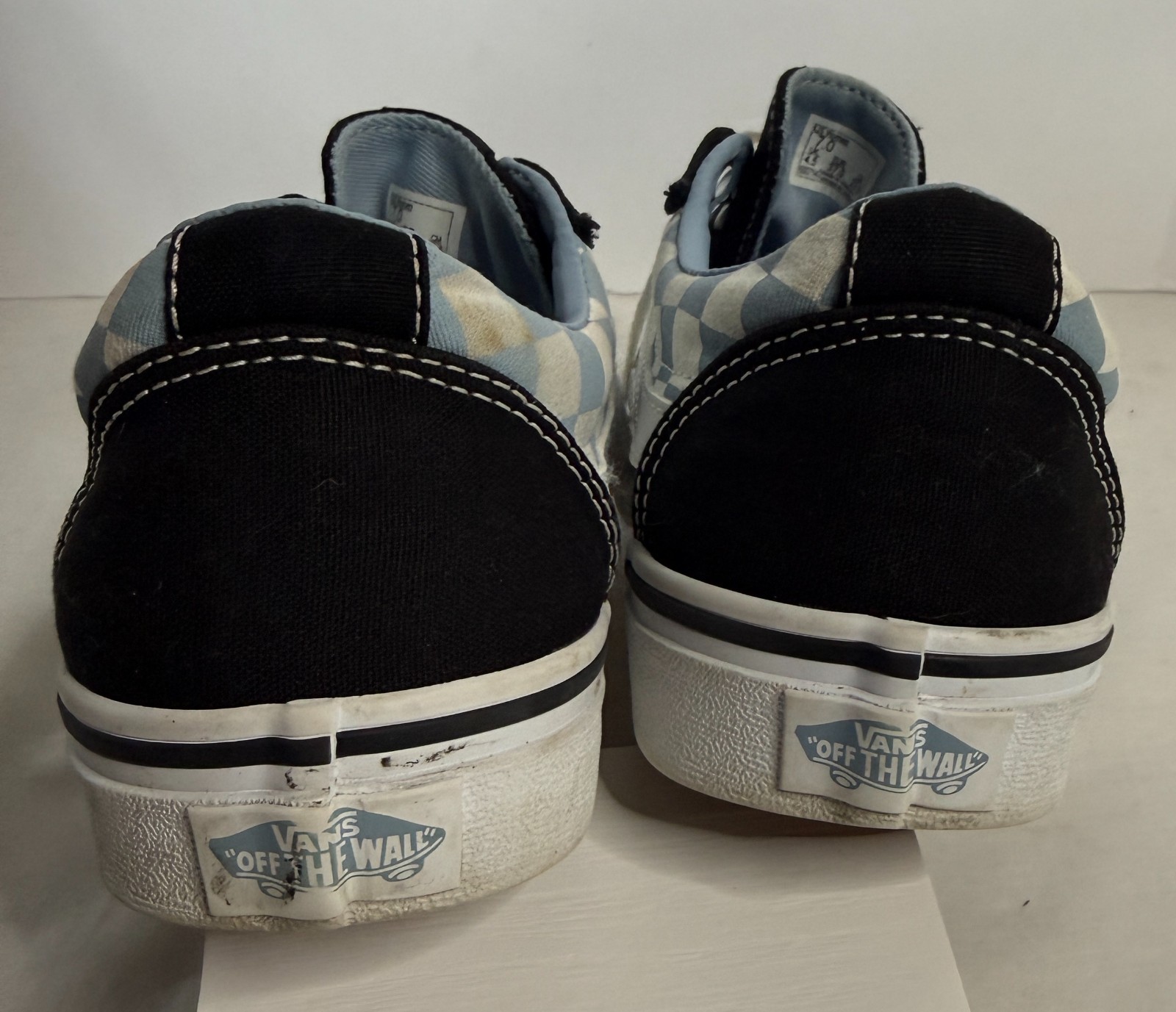 Vans Old Skool Blue Checkerboard Sneakers Womens Sz 7 Black Toe Skate Shoes Low