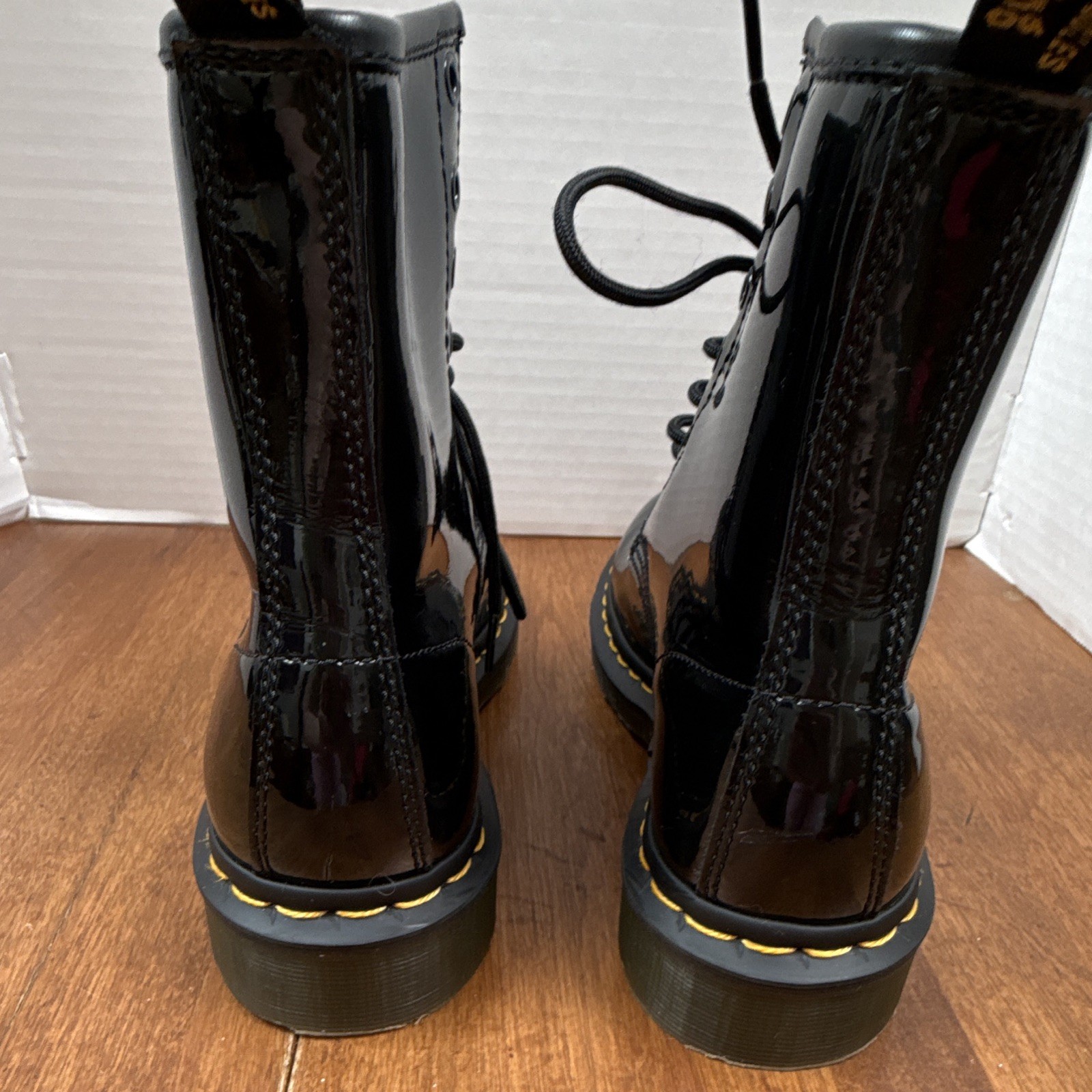 Dr. Martens 1460W Women’s Black Patent Leather Lace-Up Combat Ankle Boot 8