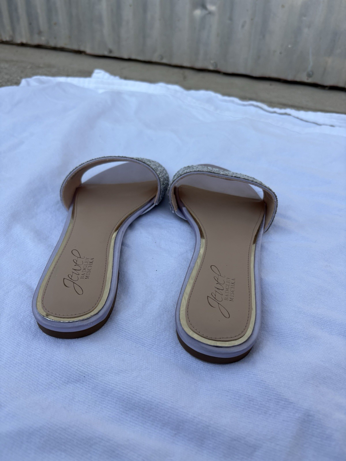 Jewel Badgley Mischka Rhinestone Slide Sandals Silver/Gray Women’s US 8