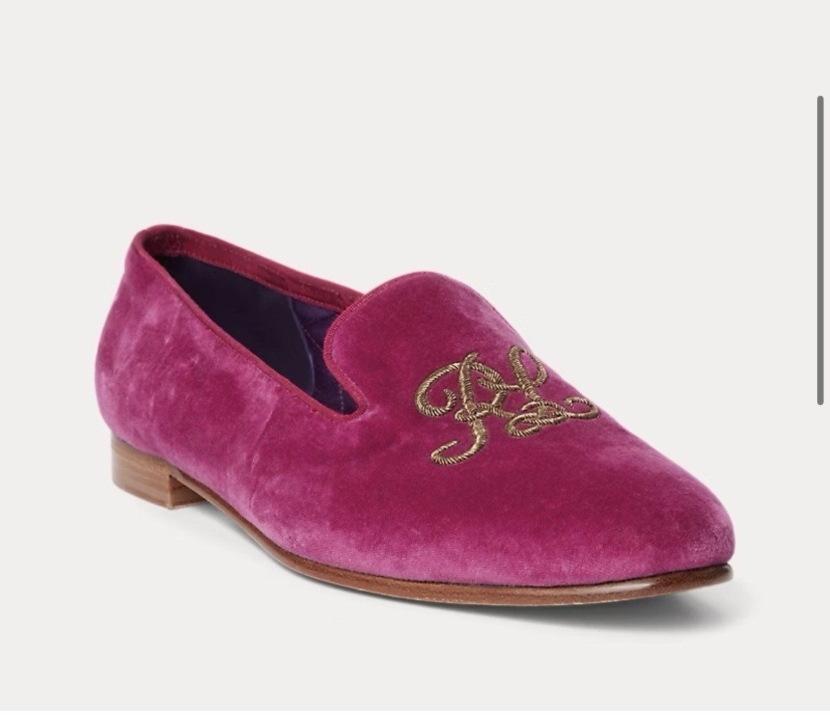 Ralph Lauren Purple Label Alonzo Embroidered Velvet Loafers Slippers-Size 8
