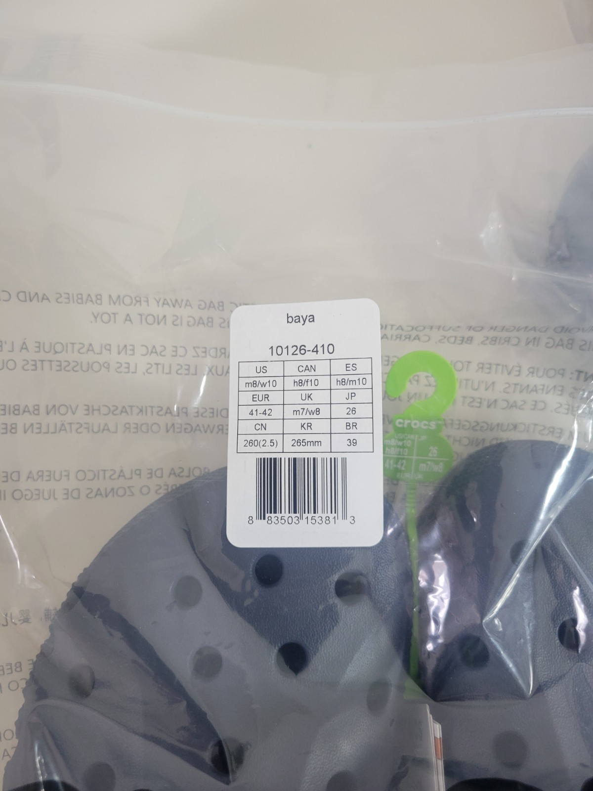 Crocs Baya Navy Comfort Lightweight Clogs US M Size 10 W size 12 Unisex Adults