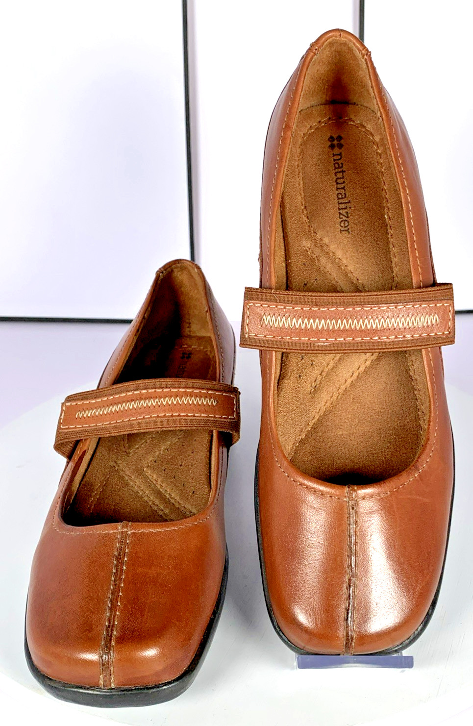 Naturalizer Women Alliance Mary Jane Tan Wedge Stitched Leather Career Shoes, 7M