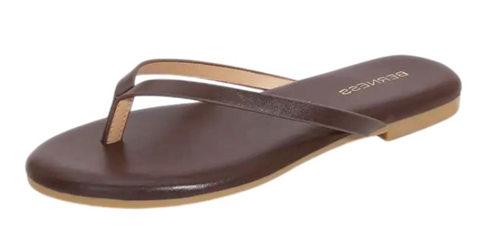 Berness Women Flip Flops Sandals Flat Thong Slides Cushioned KIMORA Brown Coffee