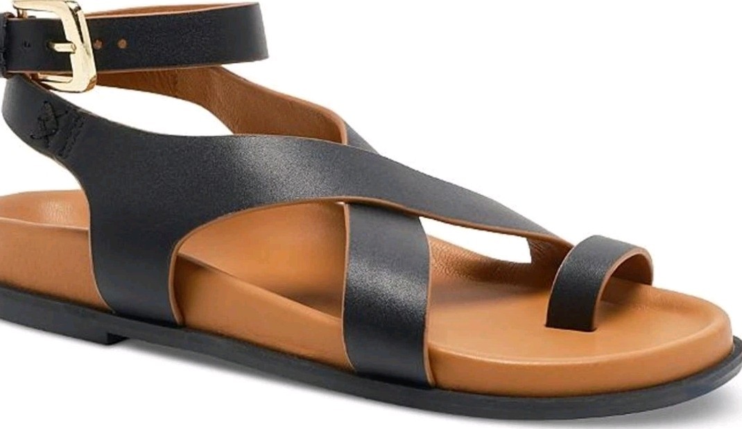 Free People Anya Crisscross Toe Ring Sandals – Black Leather Tan Women’s Size 8