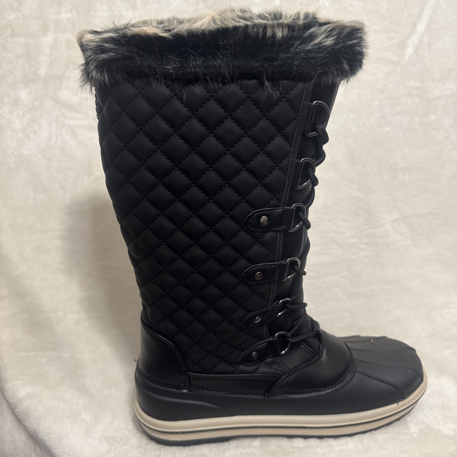 VEPOSE Lace Up Women’s Boots Sz 11 Waterproof Snow Fur Style-CJY975 15”