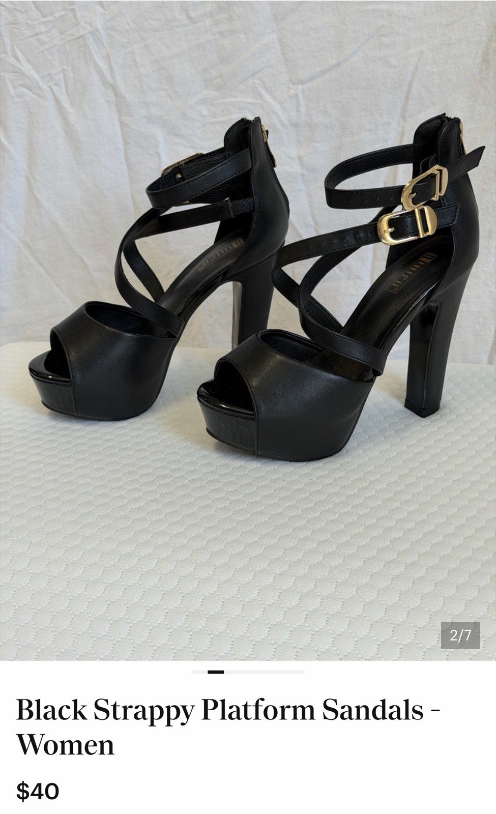 Dollhouse Women’s Black Patent Leather Strappy Ankle Strap Platform Heels 5.5