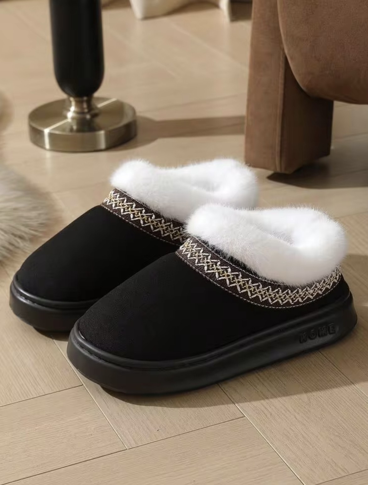 Women Winter Faux Fur Snow Boots Thick Sole Warm Plush Booties Slippers Sz 7 7.5