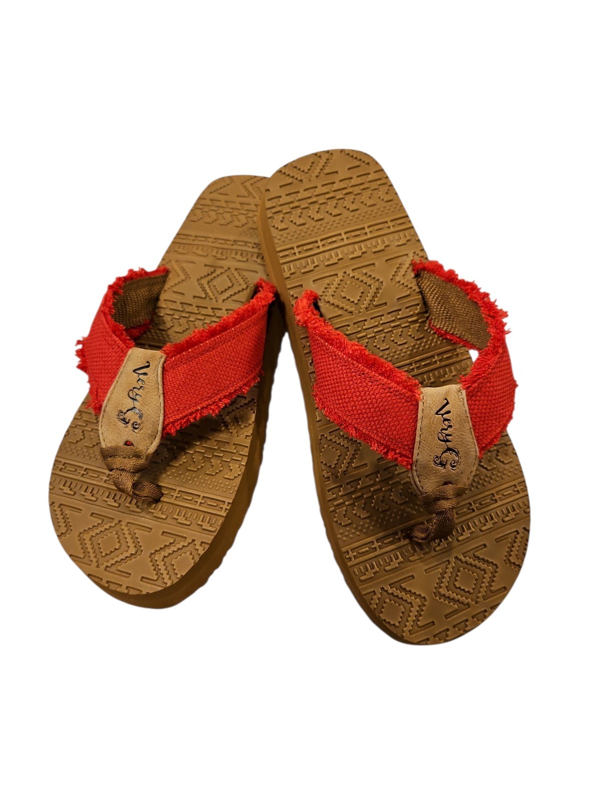 Very G Flip Flops Womens 8 Red Brexly 2 GJSA0362 Frayed Beachwear Boho New