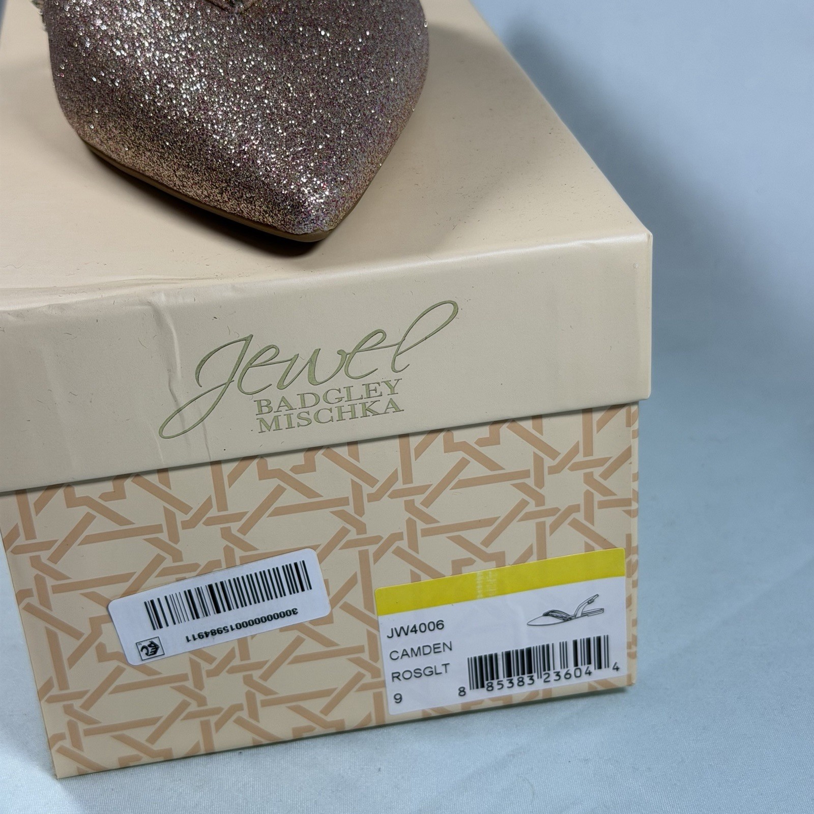 Jewel Badgley Mischka Size-9 Camden Slingback Evening Flats Rose Gold Glitter