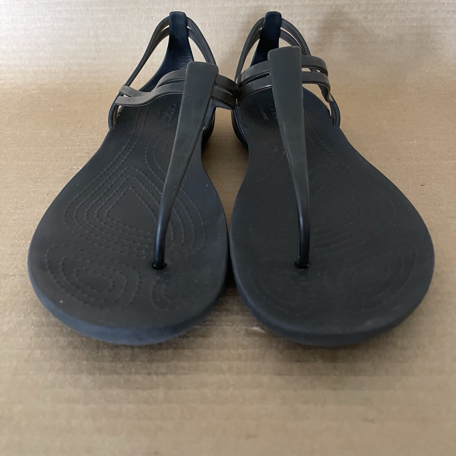 CROCS Isabella T-Strap Sandals Womens Size 9 Black Jelly Thong Flats