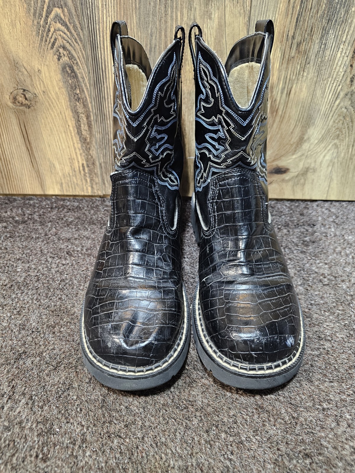 Roper Aligator Textured Black Ladies Chunky Boots Ricochet Womens 9
