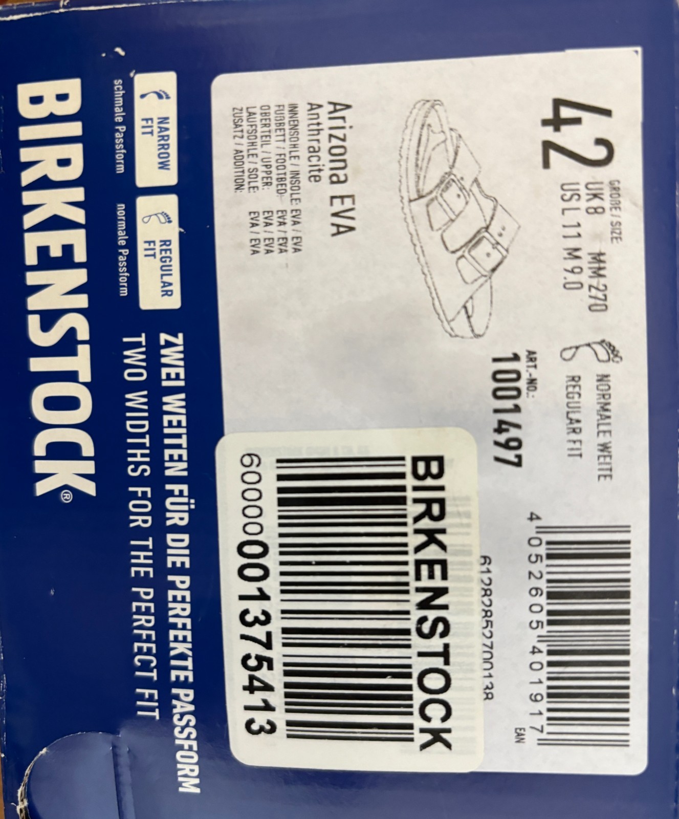 New!!! Birkenstock Arizona EVA Anthracite 42, regular fit