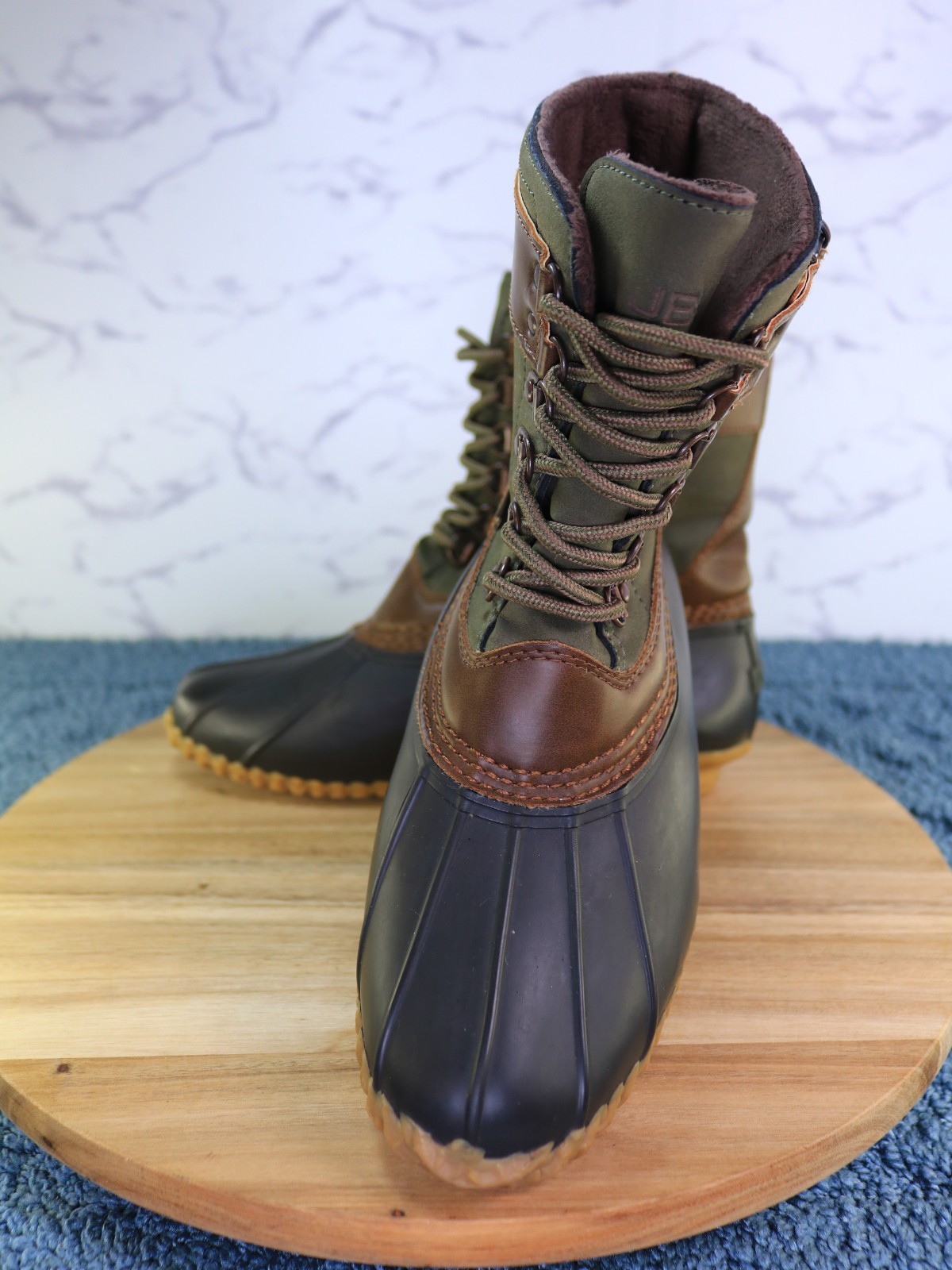 JBU Calgary Brown Green Black Lace Up Mid Calf Duck Work Rain Boot Women Sz 6.5M