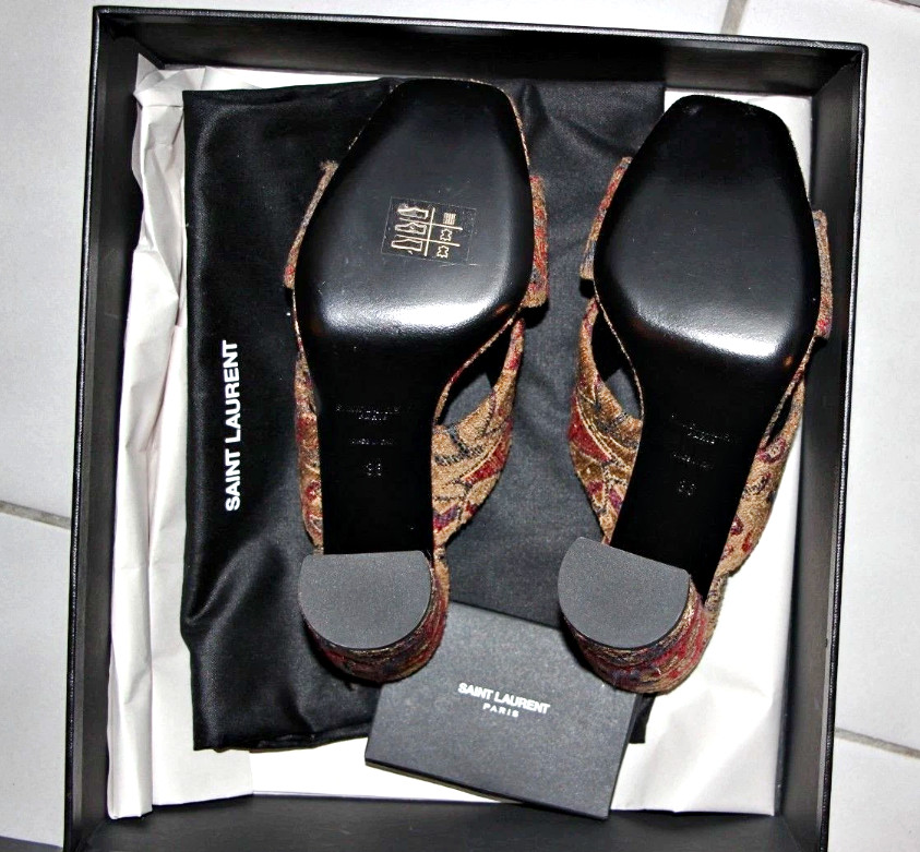 Saint Laurent LOULOU 95 SAFFRON ROUGE Jacquard Logo Heels Mule sz US 6 IT36 $895