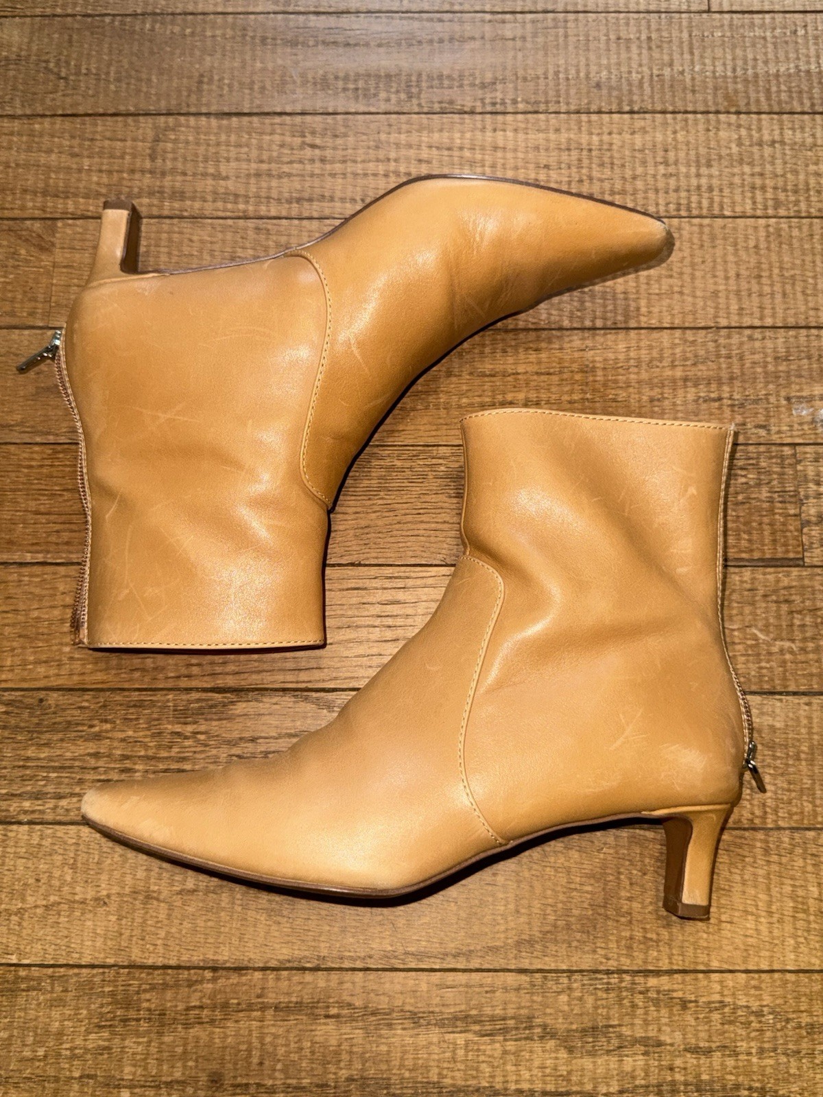 Madewell Tan Leather Pointed Toe Ankle Boots Women’s US 7 Zip Kitten Heel