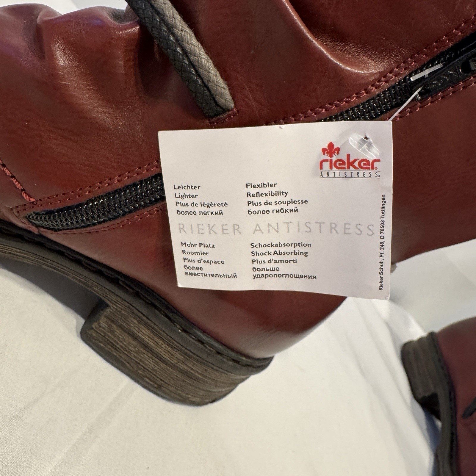 Rieker Womens Size 7 EUR 38 Ankle Boot Felice Wine Faux Leather Ruched Upper NWT