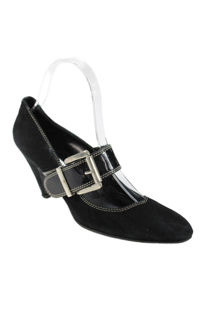Russell & Bromley Womens Suede Buckle Detail Mary Jane Shoes Black Size 7