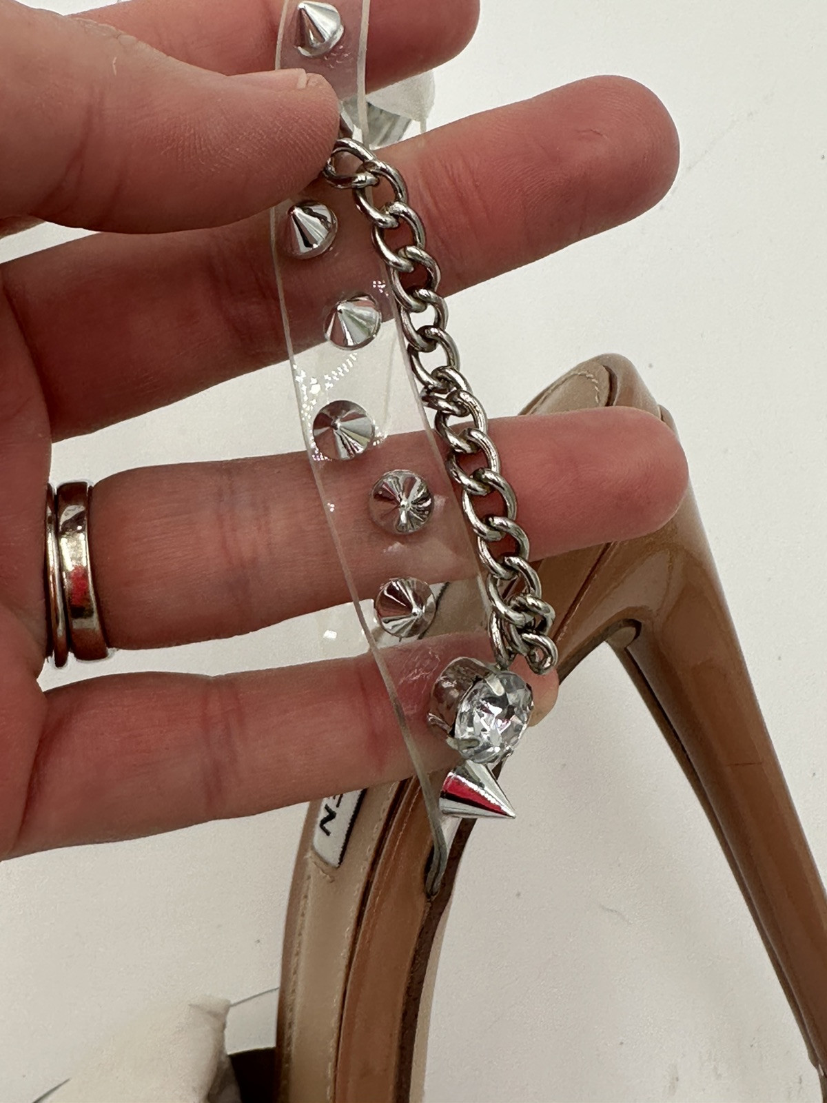 New Steve Madden Aware Clear Spike And Jeweled Heels Womens 5.5