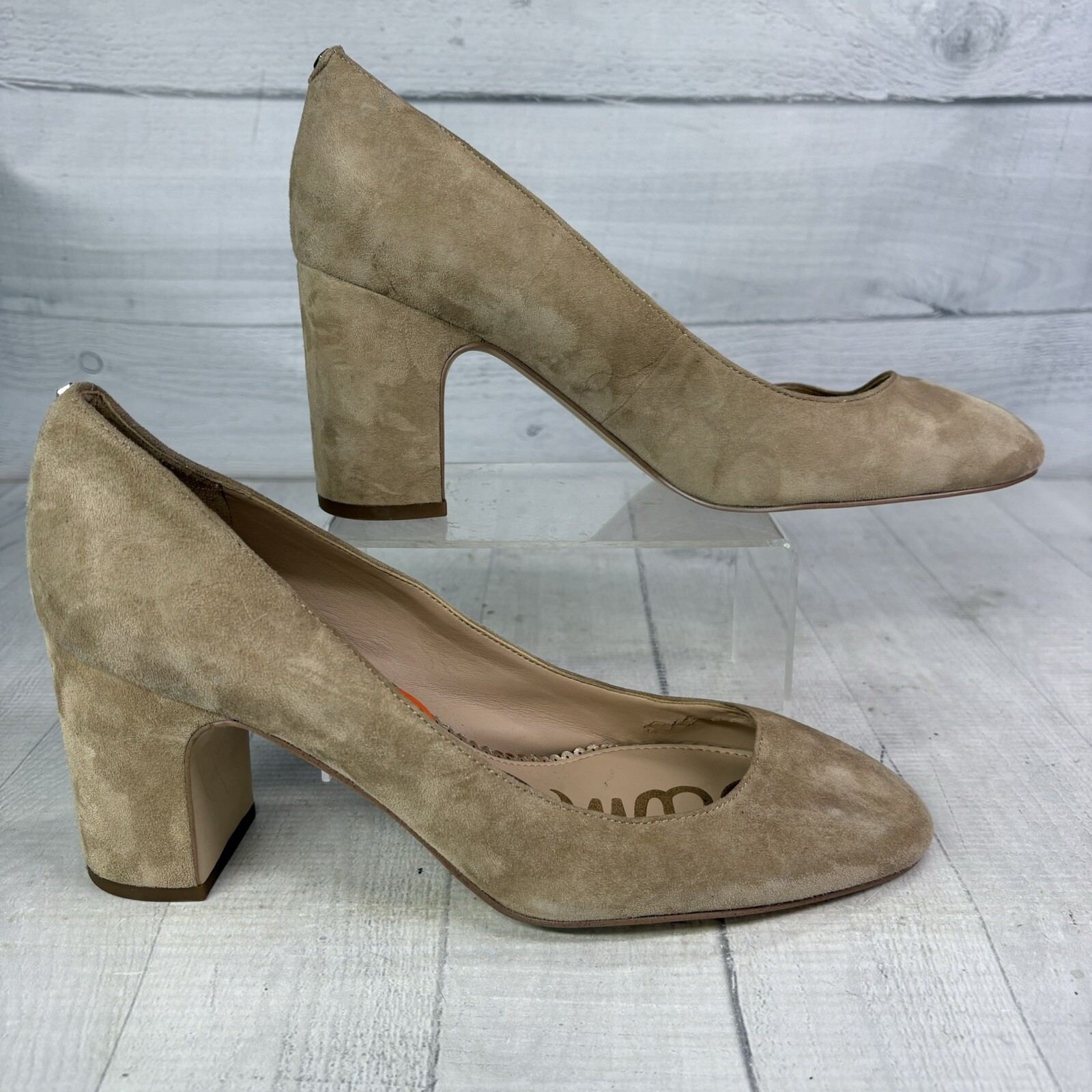 Sam Edelman JUNIE Oatmeal Suede Leather Block 3.25″ High Heel Size 9.5 M EU 39.5
