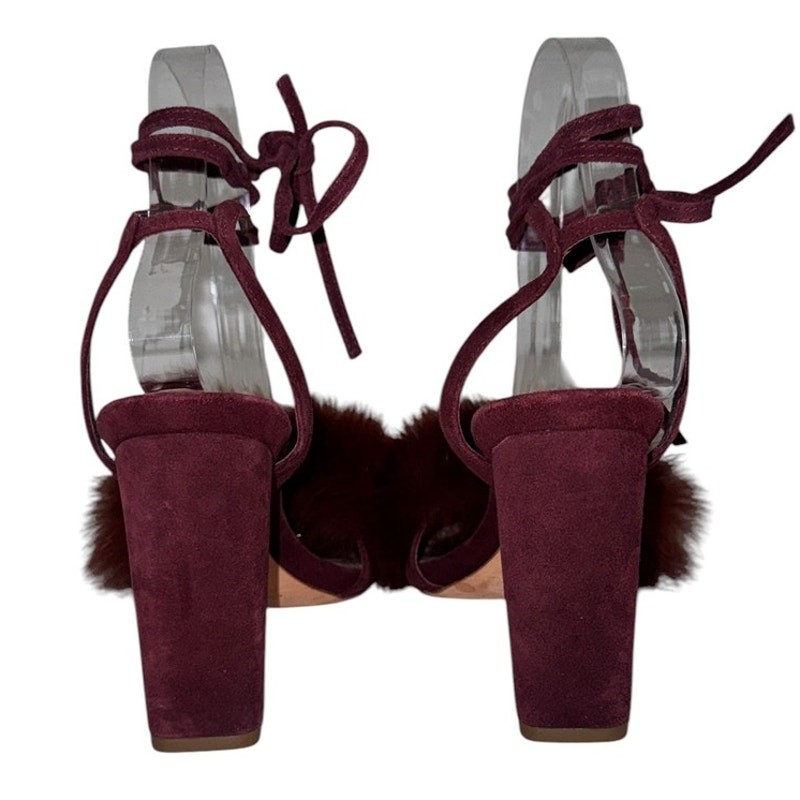 Loeffler Randall Nicolette Fox Fur Suede Ankle Tie Heel Sandals Size 6