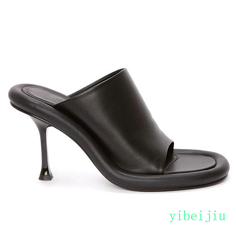 Womens High Spool Heel Mules Slides Slippers Party Sandals Shoes Slip On Fashion