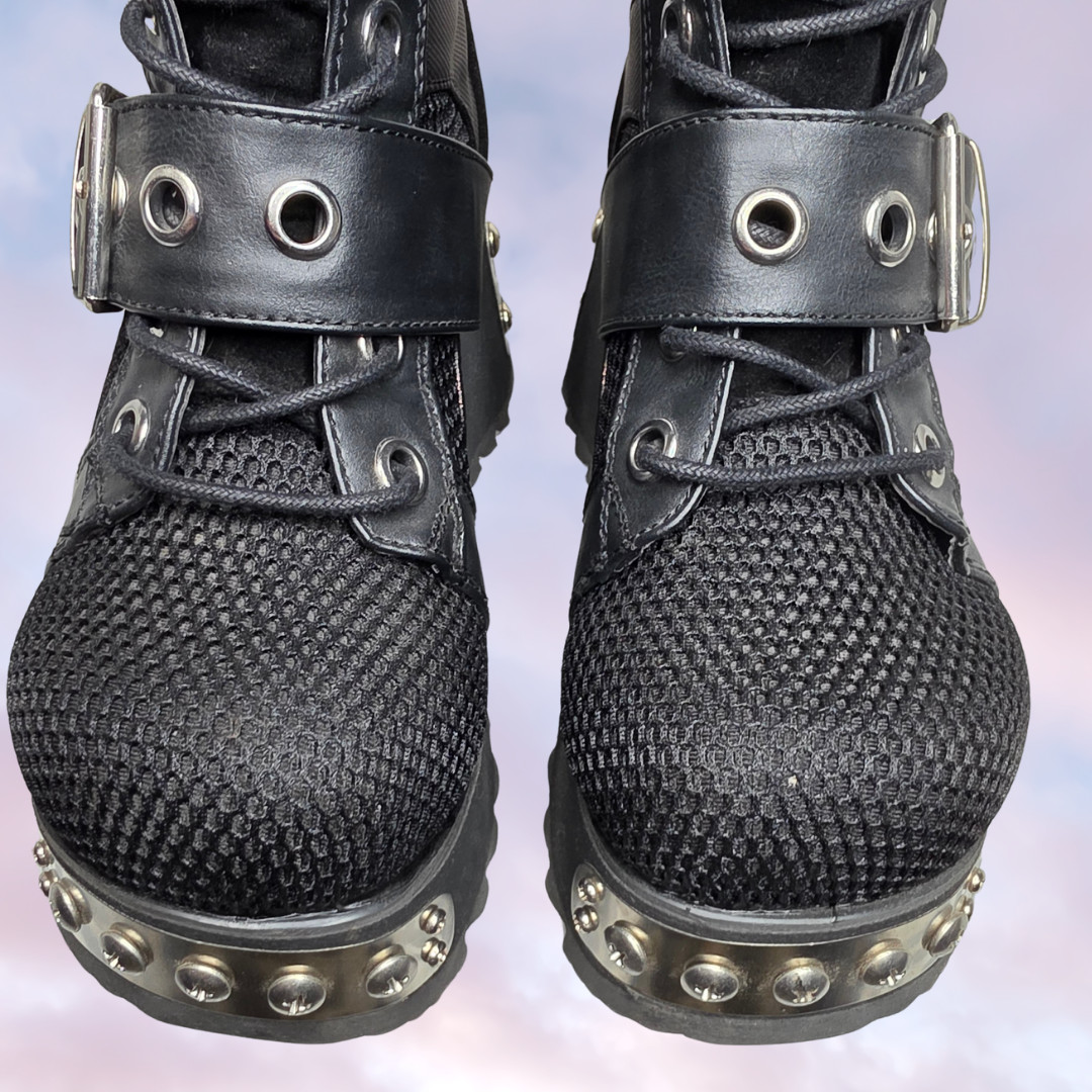 Demonia Black Wedge Platform Grunge Goth Festival Punk Metal Studded Boots 7.5