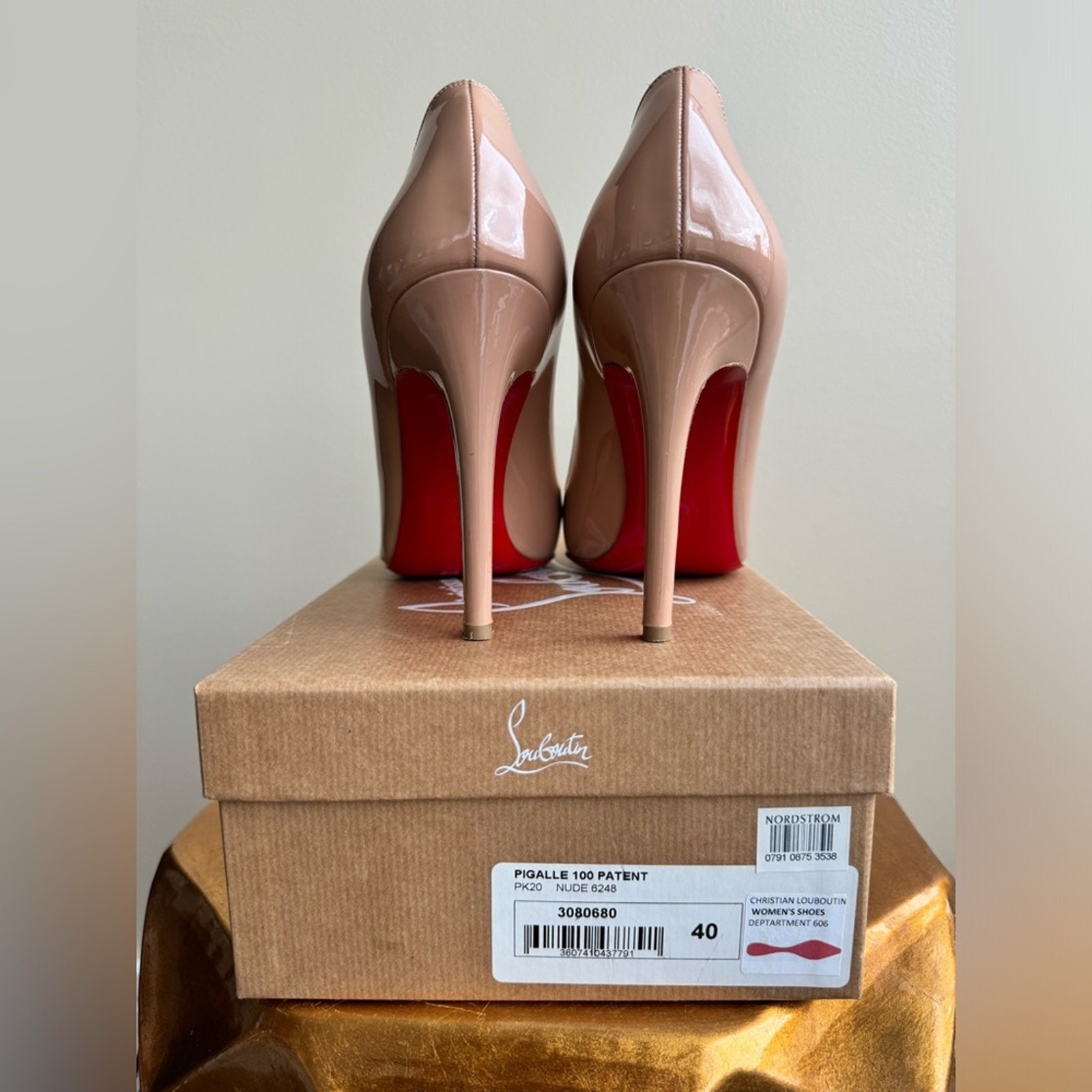 Christian Louboutin Pigalle 100 Patent Nude Shoes, Size 40 (US 9)