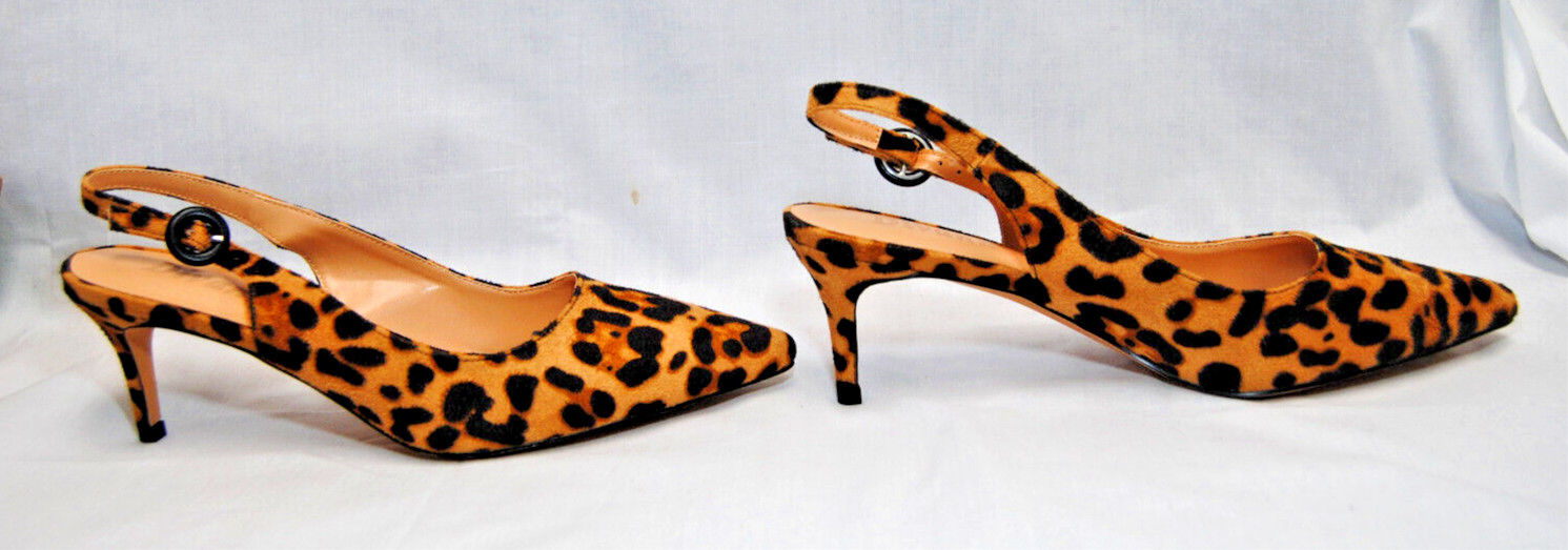 Divanne Womens Leopard Print Pointed Toe Slingback Strap Kitten Heels New T2350